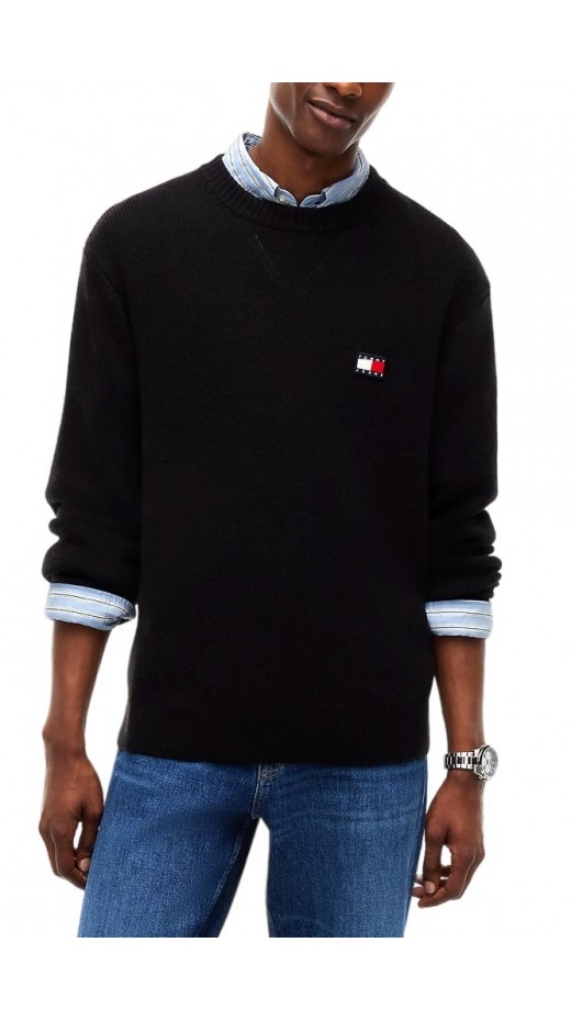 TOMMY JEANS REG WOOL MIX SWEATER ΜΠΛΟΥΖΑ ΠΛΕΚΤΗ ΑΝΔΡΙΚΗ BLACK