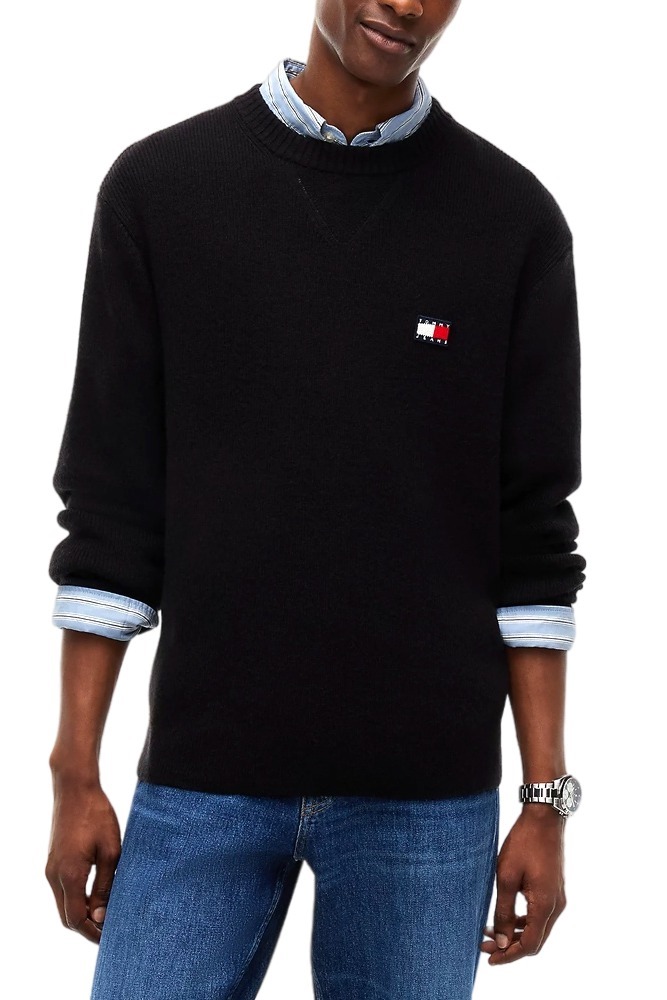 TOMMY JEANS REG WOOL MIX SWEATER ΜΠΛΟΥΖΑ ΠΛΕΚΤΗ ΑΝΔΡΙΚΗ BLACK