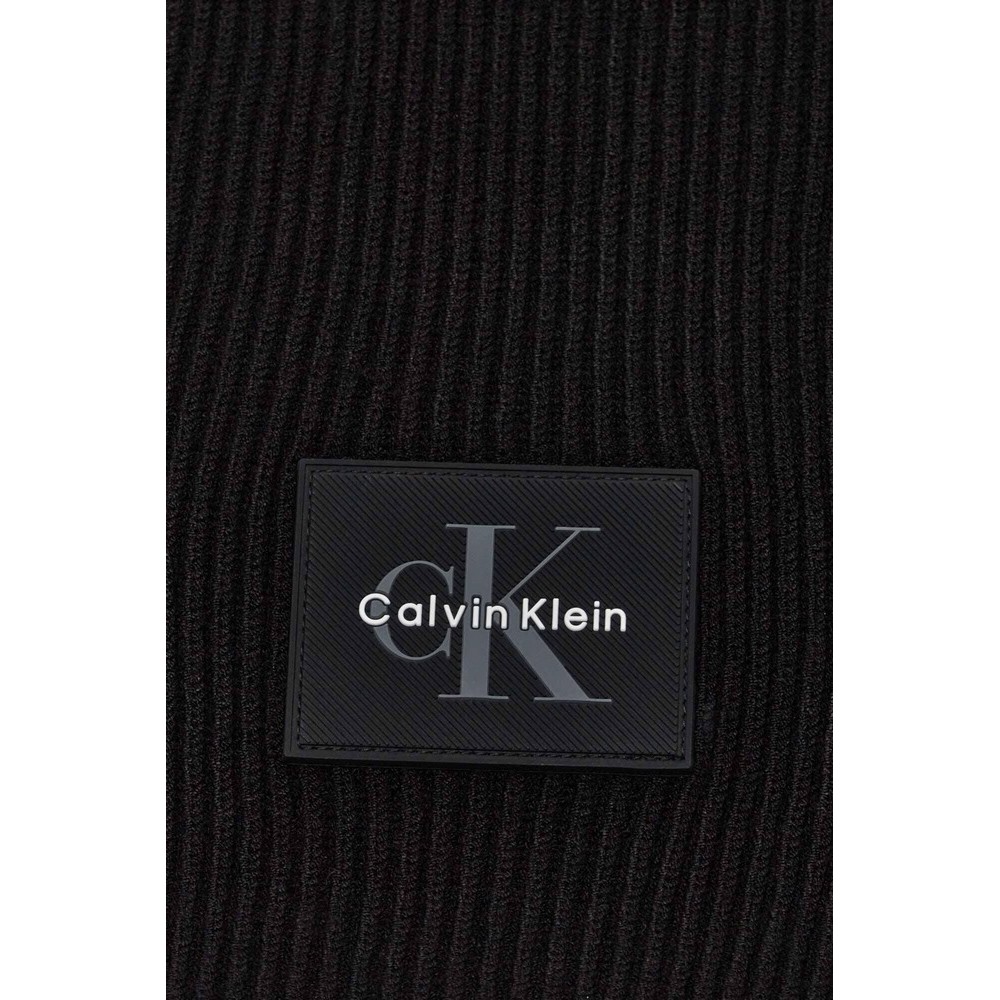 CALVIN KLEIN MONOLOGO PATCH RIB KNIT SCARF ΚΑΣΚΟΛ ΑΝΔΡΙΚΟ BLACK