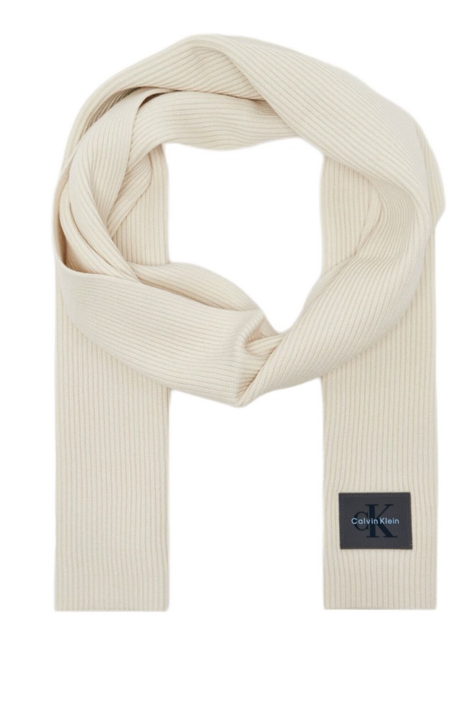 CALVIN KLEIN MONOLOGO PATCH RIB KNIT SCARF ΚΑΣΚΟΛ ΑΝΔΡΙΚΟ OFF WHITE