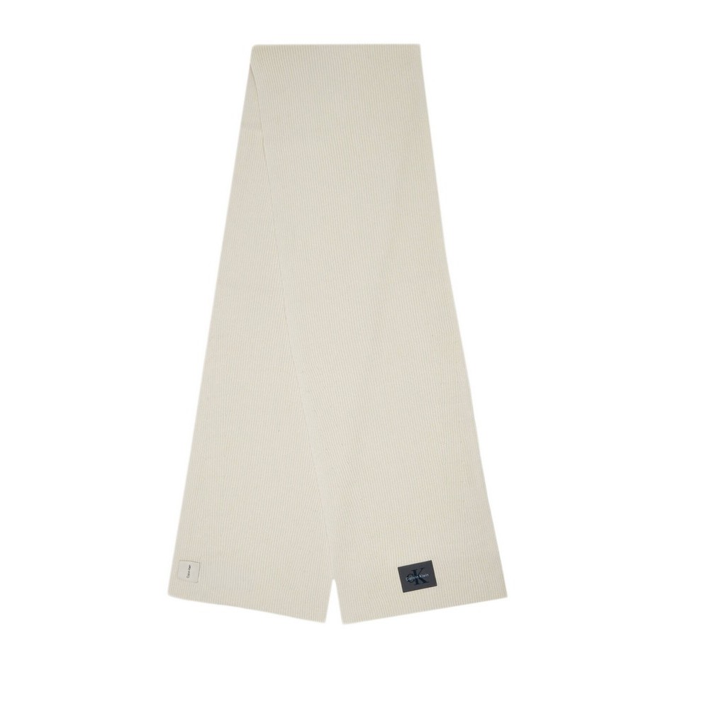 CALVIN KLEIN MONOLOGO PATCH RIB KNIT SCARF ΚΑΣΚΟΛ ΑΝΔΡΙΚΟ OFF WHITE