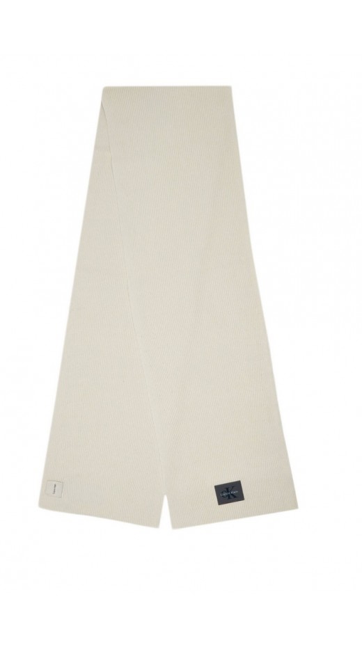 CALVIN KLEIN MONOLOGO PATCH RIB KNIT SCARF ΚΑΣΚΟΛ ΑΝΔΡΙΚΟ OFF WHITE
