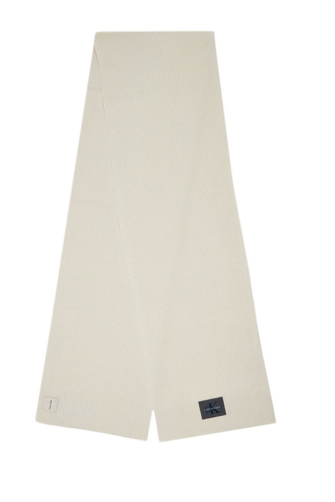 CALVIN KLEIN MONOLOGO PATCH RIB KNIT SCARF ΚΑΣΚΟΛ ΑΝΔΡΙΚΟ OFF WHITE