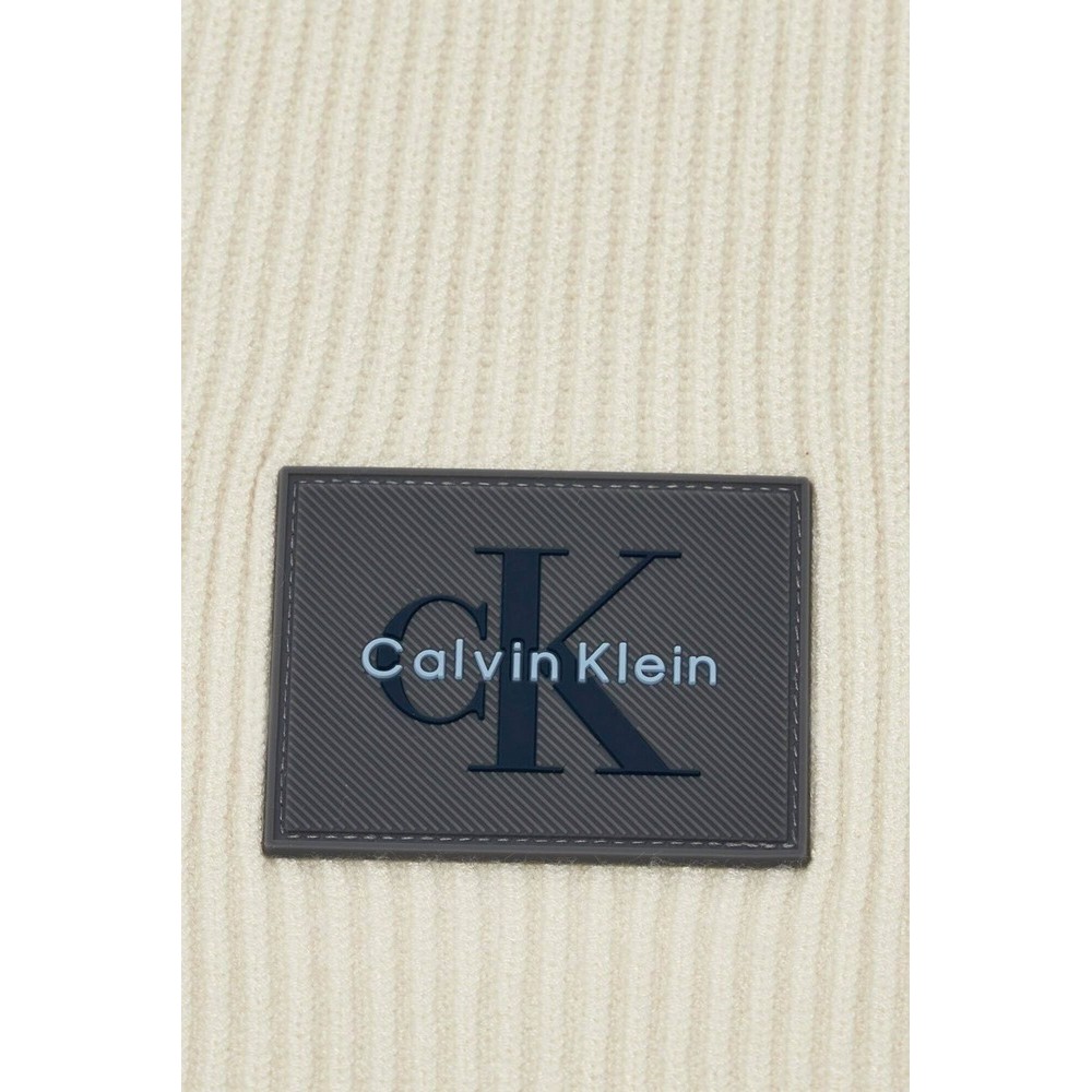 CALVIN KLEIN MONOLOGO PATCH RIB KNIT SCARF ΚΑΣΚΟΛ ΑΝΔΡΙΚΟ OFF WHITE