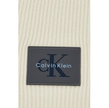 CALVIN KLEIN MONOLOGO PATCH RIB KNIT SCARF ΚΑΣΚΟΛ ΑΝΔΡΙΚΟ OFF WHITE