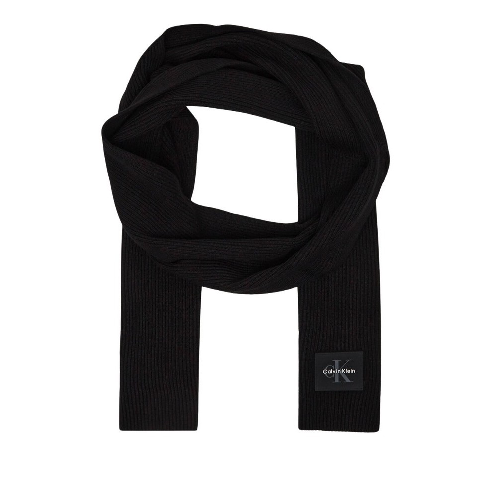 CALVIN KLEIN MONOLOGO PATCH RIB KNIT SCARF ΚΑΣΚΟΛ ΑΝΔΡΙΚΟ BLACK