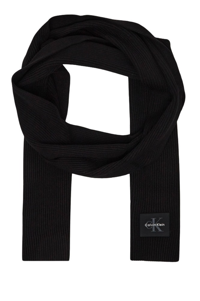 CALVIN KLEIN MONOLOGO PATCH RIB KNIT SCARF ΚΑΣΚΟΛ ΑΝΔΡΙΚΟ BLACK