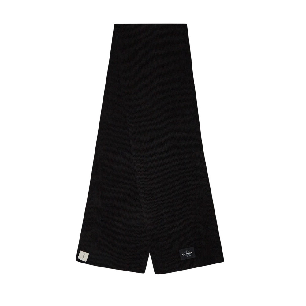 CALVIN KLEIN MONOLOGO PATCH RIB KNIT SCARF ΚΑΣΚΟΛ ΑΝΔΡΙΚΟ BLACK