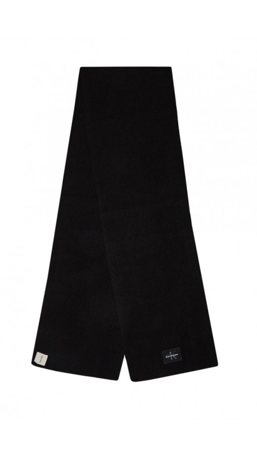CALVIN KLEIN MONOLOGO PATCH RIB KNIT SCARF ΚΑΣΚΟΛ ΑΝΔΡΙΚΟ BLACK