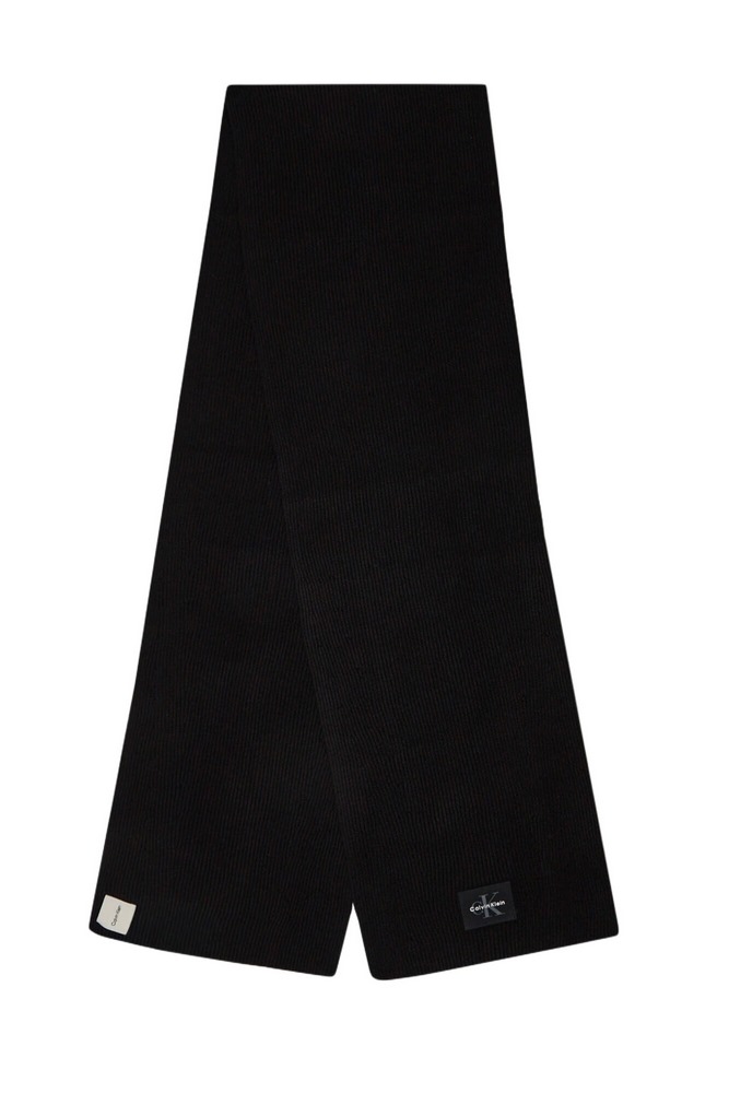 CALVIN KLEIN MONOLOGO PATCH RIB KNIT SCARF ΚΑΣΚΟΛ ΑΝΔΡΙΚΟ BLACK