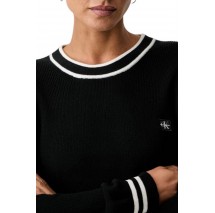 CALVIN KLEIN JEANS WOVEN LABEL CREWNECK SWEATER ΜΠΛΟΥΖΑ ΠΛΕΚΤΗ ΓΥΝΑΙΚΕΙΑ BLACK