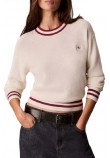 CALVIN KLEIN JEANS WOVEN LABEL CREWNECK SWEATER ΜΠΛΟΥΖΑ ΠΛΕΚΤΗ ΓΥΝΑΙΚΕΙΑ OFF WHITE