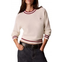 CALVIN KLEIN JEANS WOVEN LABEL CREWNECK SWEATER ΜΠΛΟΥΖΑ ΠΛΕΚΤΗ ΓΥΝΑΙΚΕΙΑ OFF WHITE