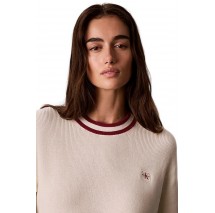 CALVIN KLEIN JEANS WOVEN LABEL CREWNECK SWEATER ΜΠΛΟΥΖΑ ΠΛΕΚΤΗ ΓΥΝΑΙΚΕΙΑ OFF WHITE
