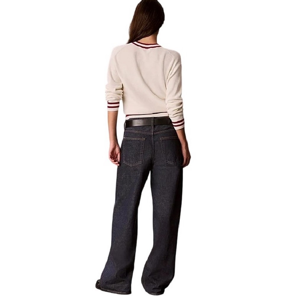 CALVIN KLEIN JEANS WOVEN LABEL CREWNECK SWEATER ΜΠΛΟΥΖΑ ΠΛΕΚΤΗ ΓΥΝΑΙΚΕΙΑ OFF WHITE