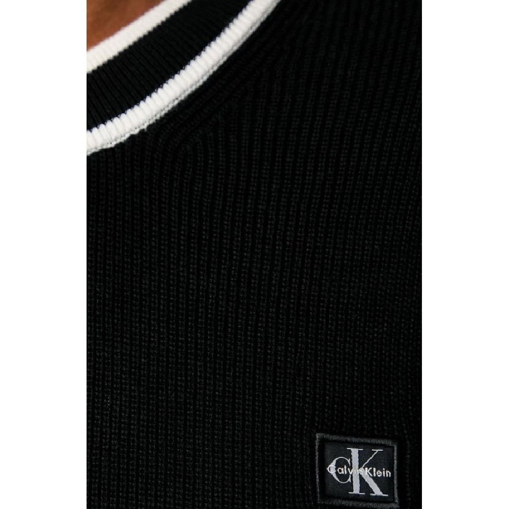 CALVIN KLEIN JEANS WOVEN LABEL CREWNECK SWEATER ΜΠΛΟΥΖΑ ΠΛΕΚΤΗ ΓΥΝΑΙΚΕΙΑ BLACK