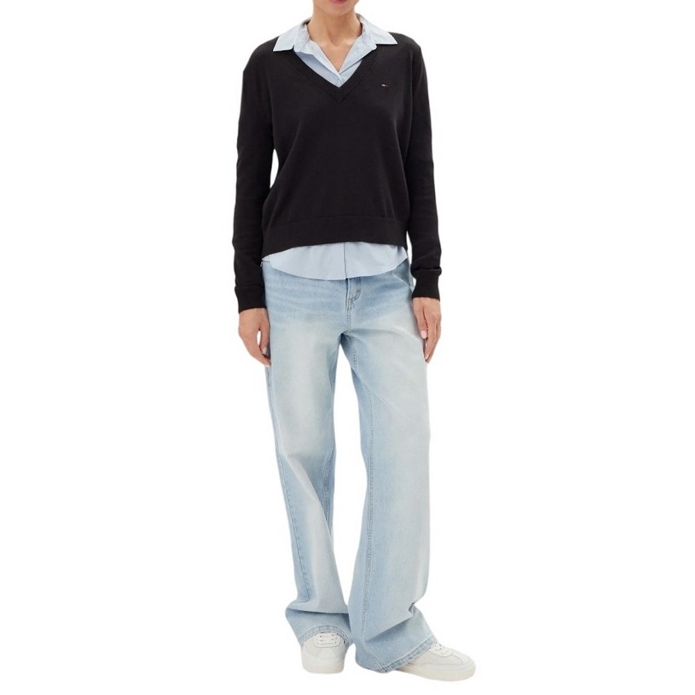 TOMMY JEANS ESSENTIAL VNECK SWEATER EXT ΠΛΕΚΤΗ ΜΠΛΟΥΖΑ ΓΥΝΑΙΚΕΙΑ BLACK