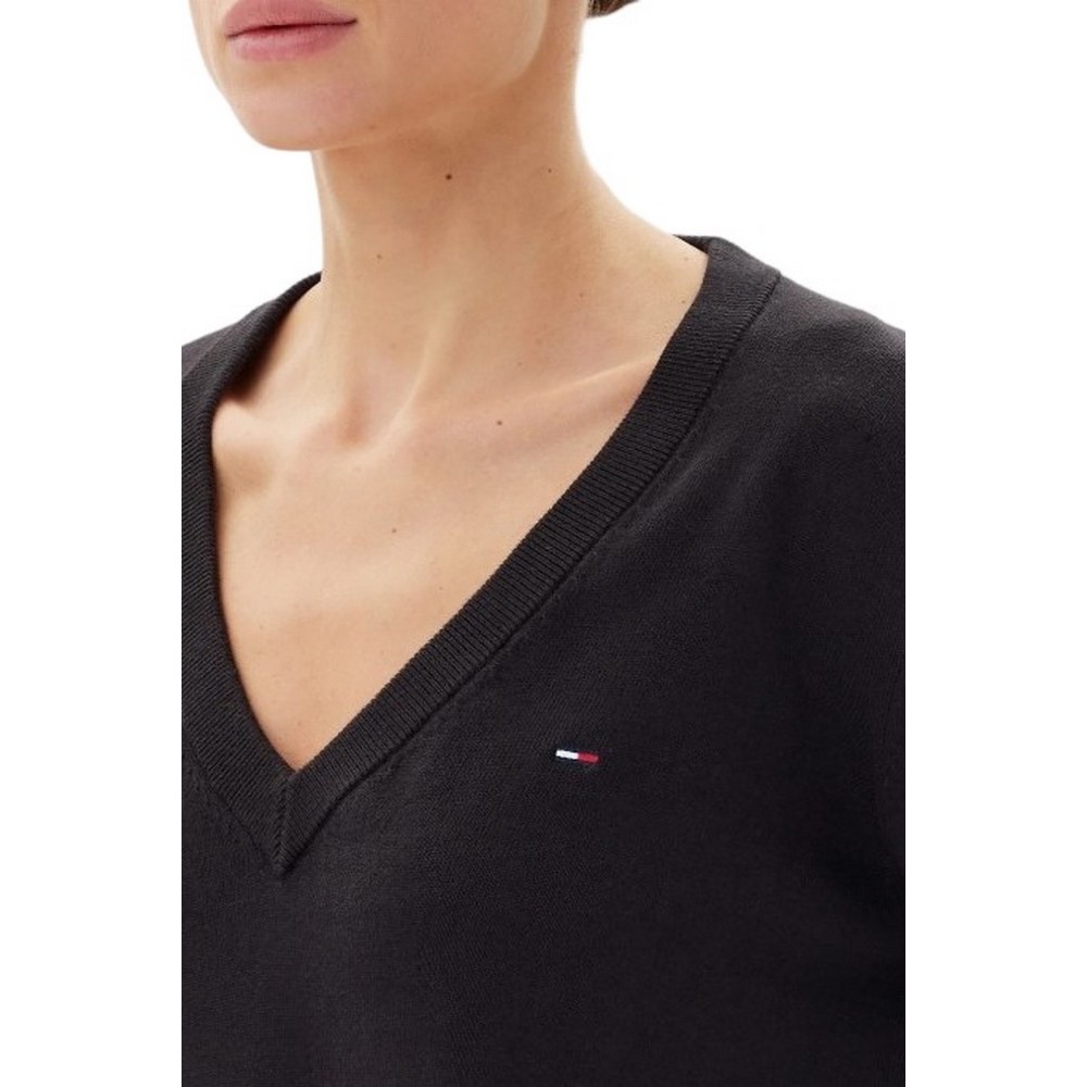TOMMY JEANS ESSENTIAL VNECK SWEATER EXT ΠΛΕΚΤΗ ΜΠΛΟΥΖΑ ΓΥΝΑΙΚΕΙΑ BLACK