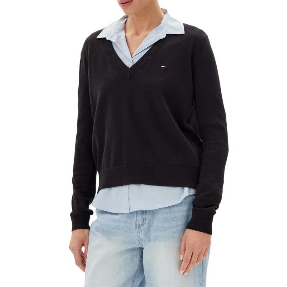 TOMMY JEANS ESSENTIAL VNECK SWEATER EXT ΠΛΕΚΤΗ ΜΠΛΟΥΖΑ ΓΥΝΑΙΚΕΙΑ BLACK
