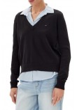 TOMMY JEANS ESSENTIAL VNECK SWEATER EXT ΠΛΕΚΤΗ ΜΠΛΟΥΖΑ ΓΥΝΑΙΚΕΙΑ BLACK