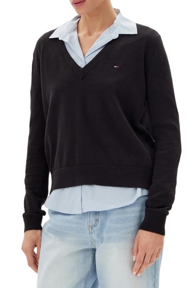 TOMMY JEANS ESSENTIAL VNECK SWEATER EXT ΠΛΕΚΤΗ ΜΠΛΟΥΖΑ ΓΥΝΑΙΚΕΙΑ BLACK