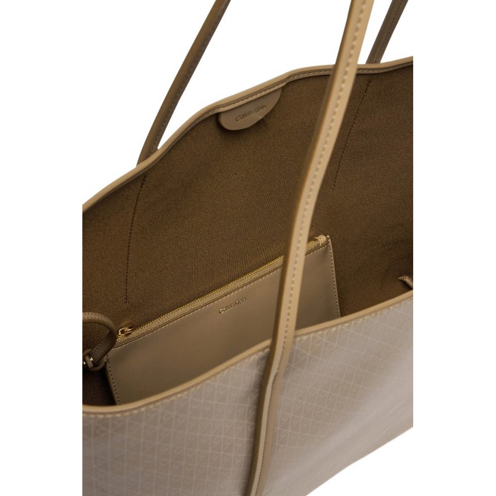 CALVIN KLEIN AOP TOTE POUCH ON STRAP ΤΣΑΝΤΑ ΓΥΝΑΙΚΕΙΑ TAUPE