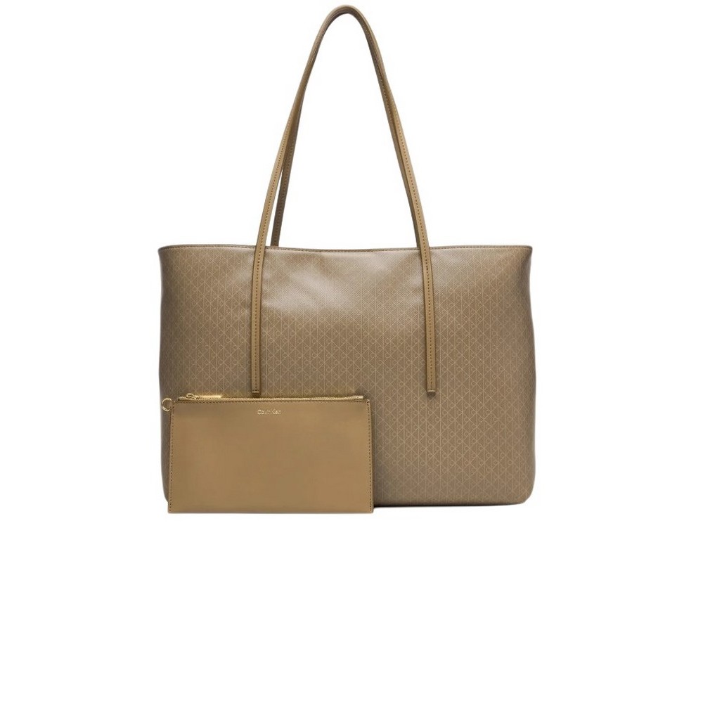 CALVIN KLEIN AOP TOTE POUCH ON STRAP ΤΣΑΝΤΑ ΓΥΝΑΙΚΕΙΑ TAUPE