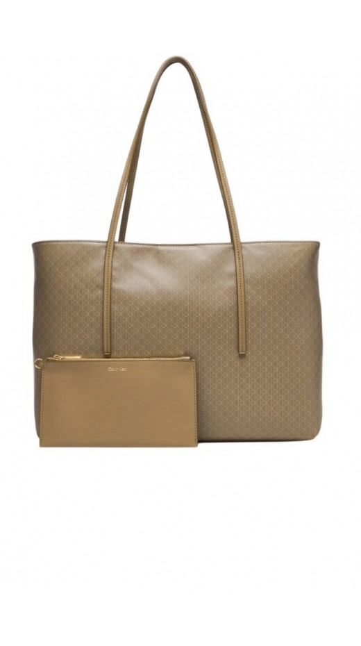 CALVIN KLEIN AOP TOTE POUCH ON STRAP ΤΣΑΝΤΑ ΓΥΝΑΙΚΕΙΑ TAUPE