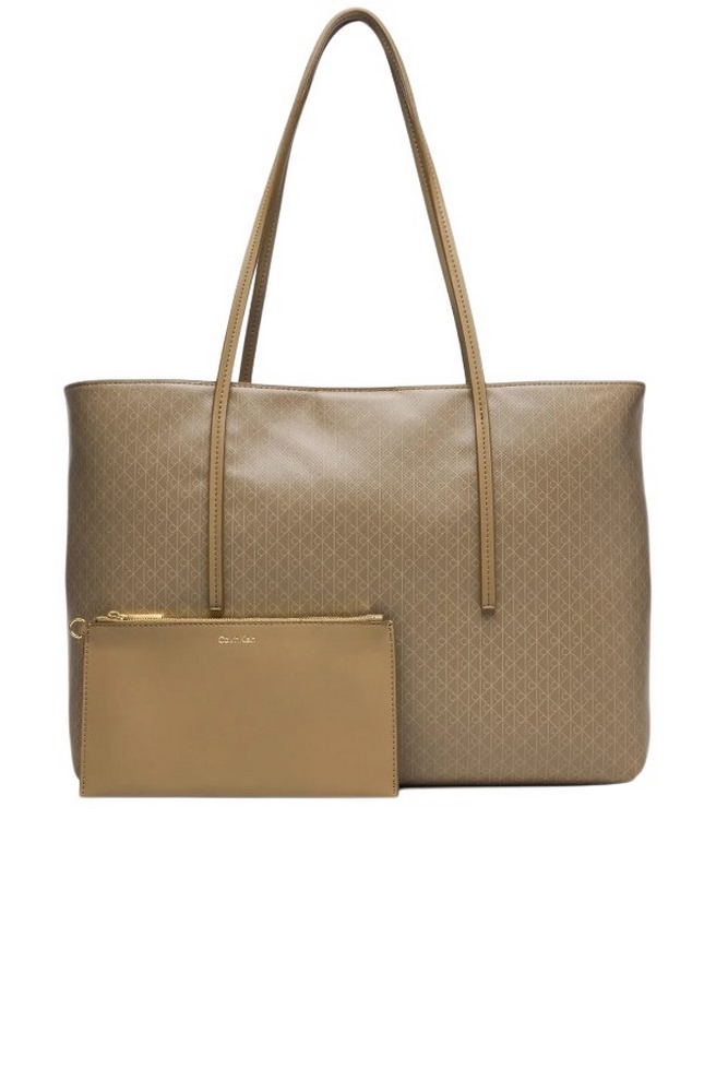 CALVIN KLEIN AOP TOTE POUCH ON STRAP ΤΣΑΝΤΑ ΓΥΝΑΙΚΕΙΑ TAUPE
