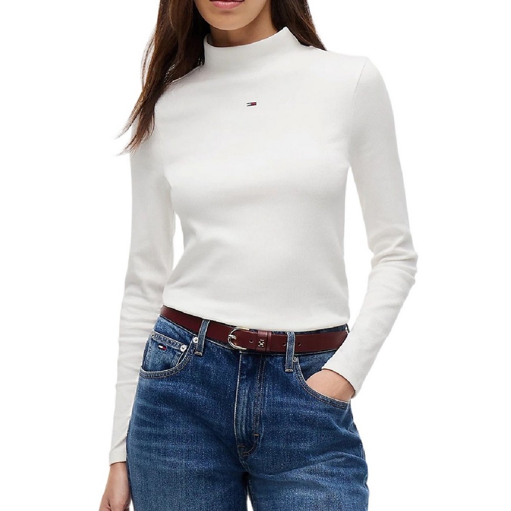TOMMY JEANS ESSENTIAL MOCK NECK ΜΠΛΟΥΖΑ ΜΑΚΡΥΜΑΝΙΚΗ ΓΥΝΑΙΚΕΙΑ ECRU