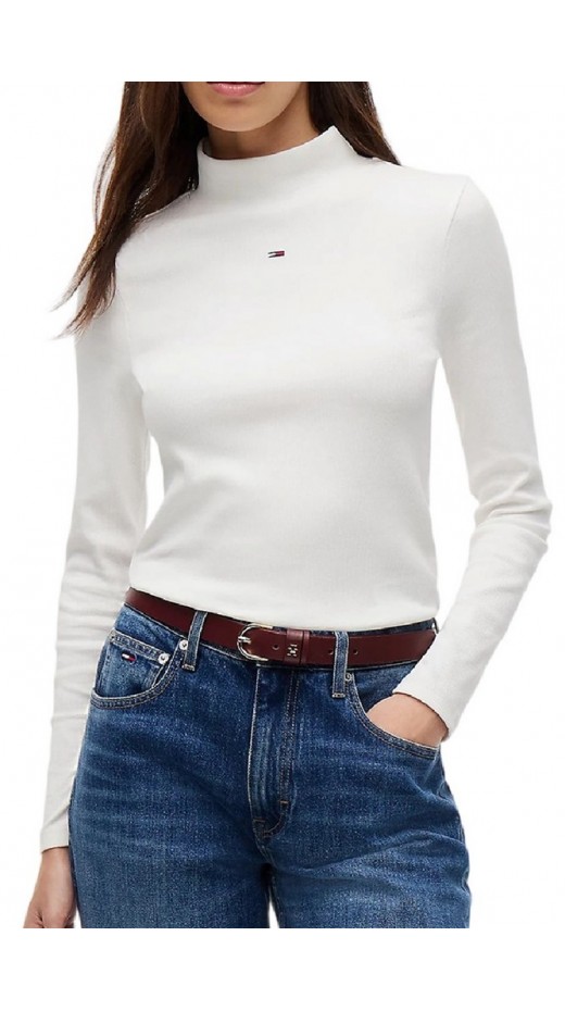 TOMMY JEANS ESSENTIAL MOCK NECK ΜΠΛΟΥΖΑ ΜΑΚΡΥΜΑΝΙΚΗ ΓΥΝΑΙΚΕΙΑ ECRU