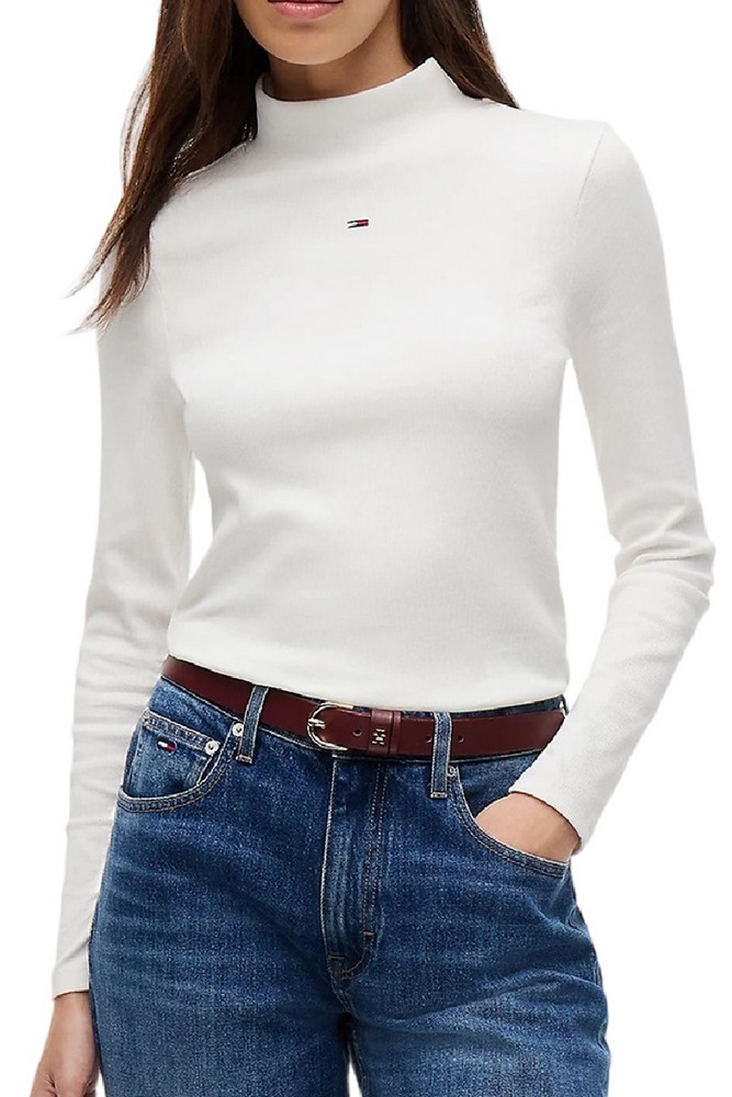 TOMMY JEANS ESSENTIAL MOCK NECK ΜΠΛΟΥΖΑ ΜΑΚΡΥΜΑΝΙΚΗ ΓΥΝΑΙΚΕΙΑ ECRU