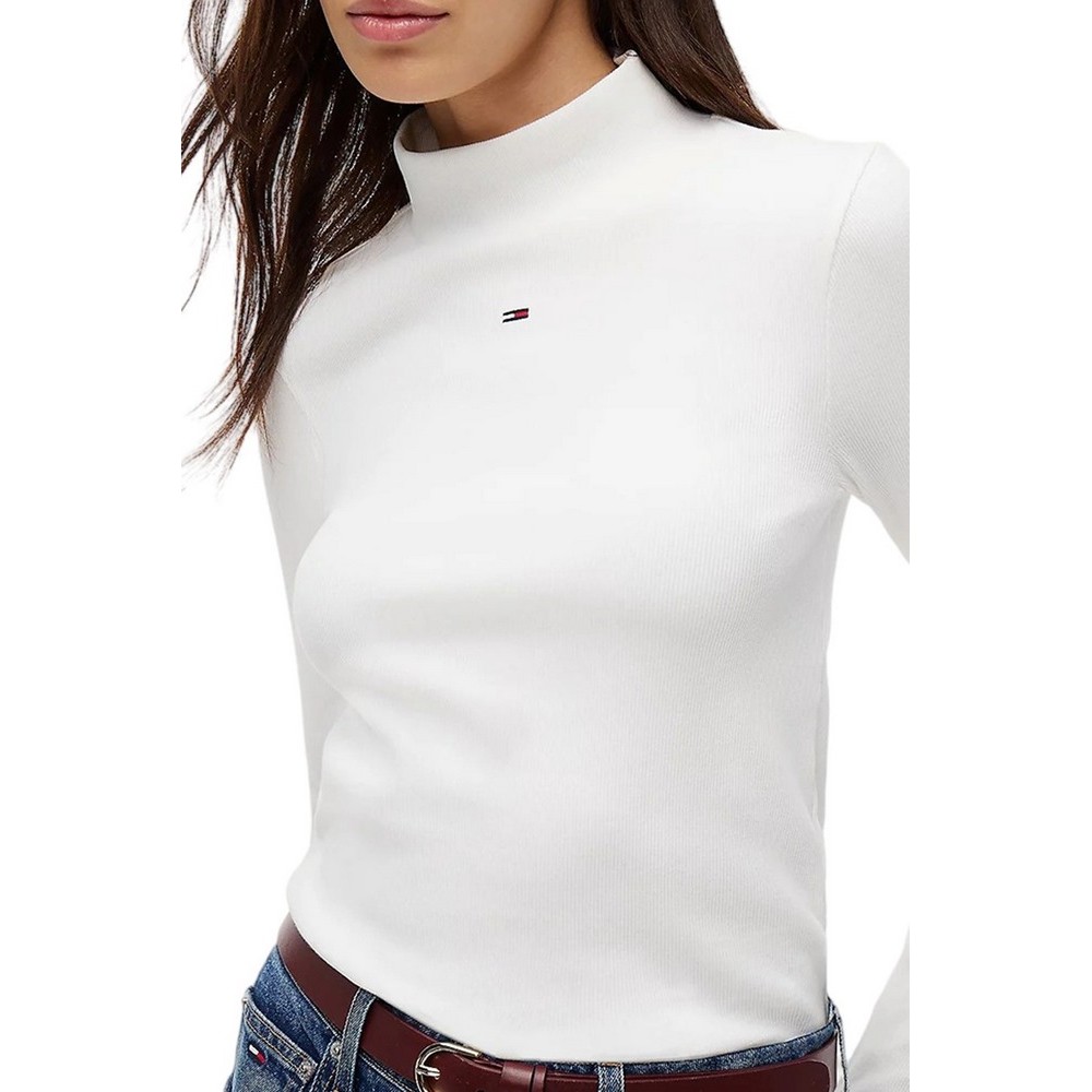 TOMMY JEANS ESSENTIAL MOCK NECK ΜΠΛΟΥΖΑ ΜΑΚΡΥΜΑΝΙΚΗ ΓΥΝΑΙΚΕΙΑ ECRU