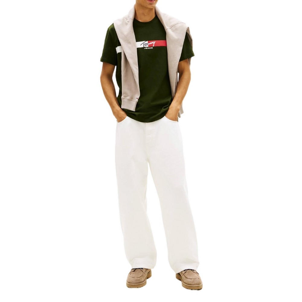 TOMMY JEANS REG SIGNATURE STRIPE T-SHIRT ΜΠΛΟΥΖΑ ΑΝΔΡΙΚΗ FOREST GREEN