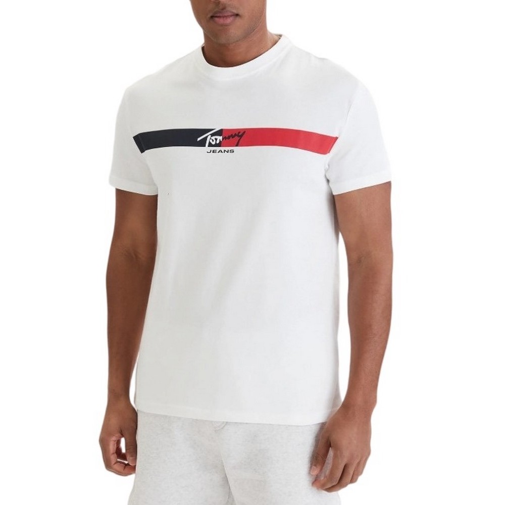 TOMMY JEANS REG SIGNATURE STRIPE T-SHIRT ΜΠΛΟΥΖΑ ΑΝΔΡΙΚΗ ECRU