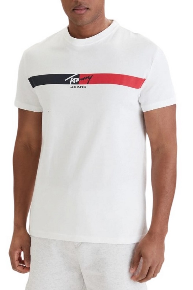TOMMY JEANS REG SIGNATURE STRIPE T-SHIRT ΜΠΛΟΥΖΑ ΑΝΔΡΙΚΗ ECRU
