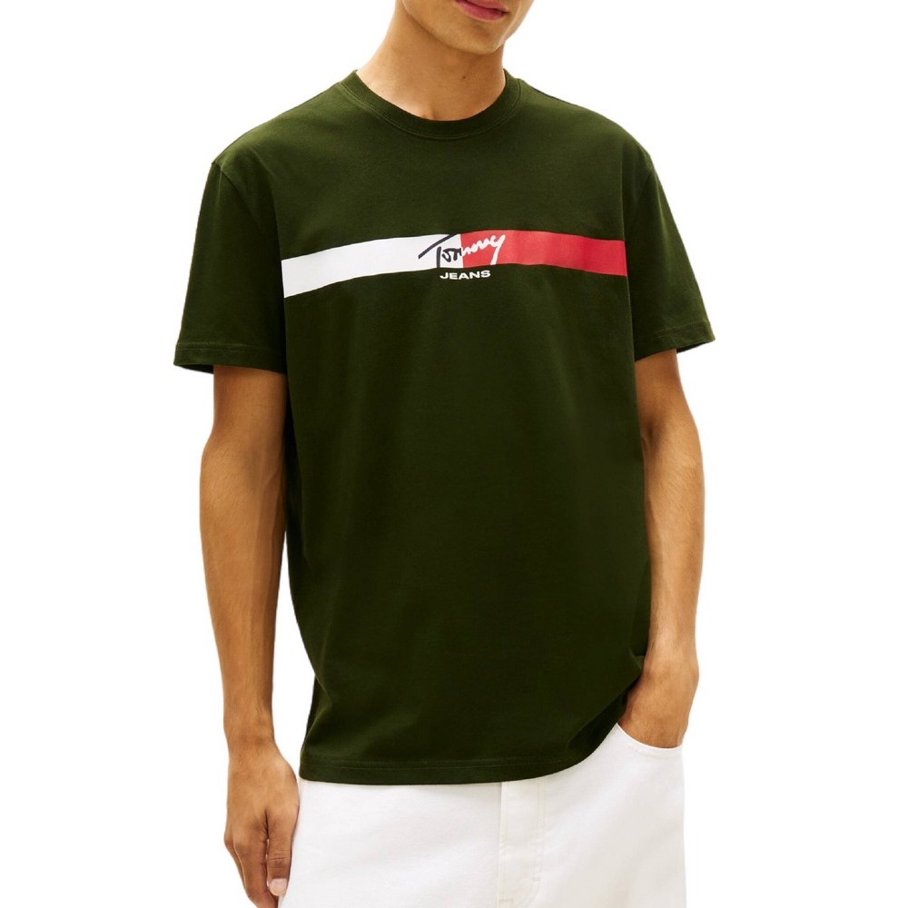 TOMMY JEANS REG SIGNATURE STRIPE T-SHIRT ΜΠΛΟΥΖΑ ΑΝΔΡΙΚΗ FOREST GREEN