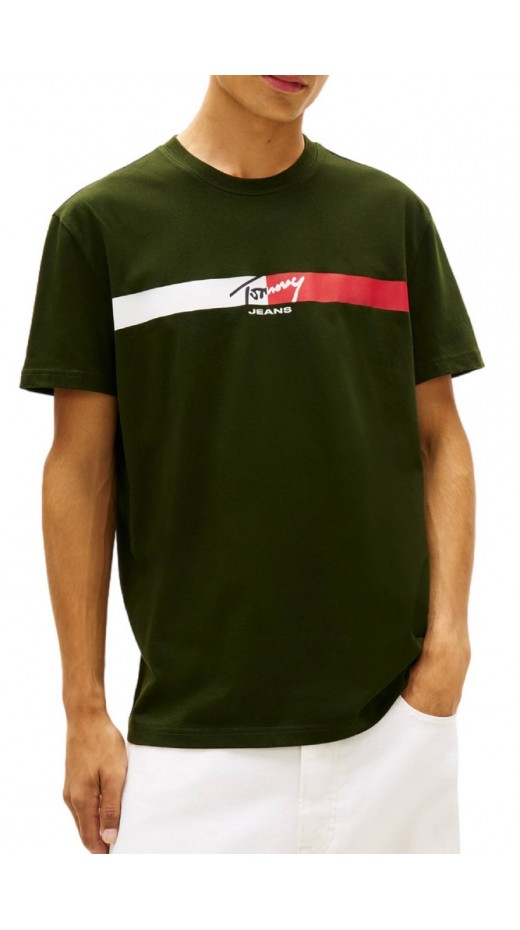 TOMMY JEANS REG SIGNATURE STRIPE T-SHIRT ΜΠΛΟΥΖΑ ΑΝΔΡΙΚΗ FOREST GREEN