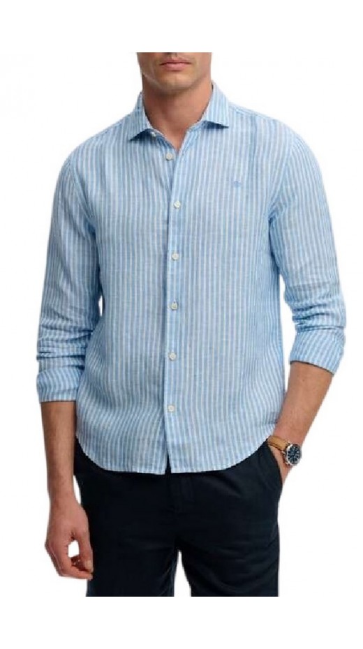 SUPERDRY D2 STUD RIVIERA L/S LINEN SHIRT ΠΟΥΚΑΜΙΣΟ ΑΝΔΡΙΚΟ CIEL
