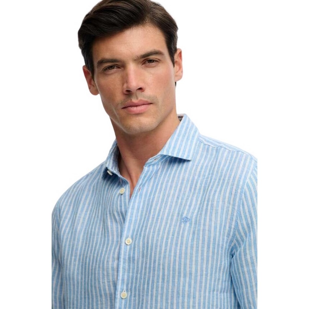 SUPERDRY D2 STUD RIVIERA L/S LINEN SHIRT ΠΟΥΚΑΜΙΣΟ ΑΝΔΡΙΚΟ CIEL