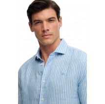 SUPERDRY D2 STUD RIVIERA L/S LINEN SHIRT ΠΟΥΚΑΜΙΣΟ ΑΝΔΡΙΚΟ CIEL