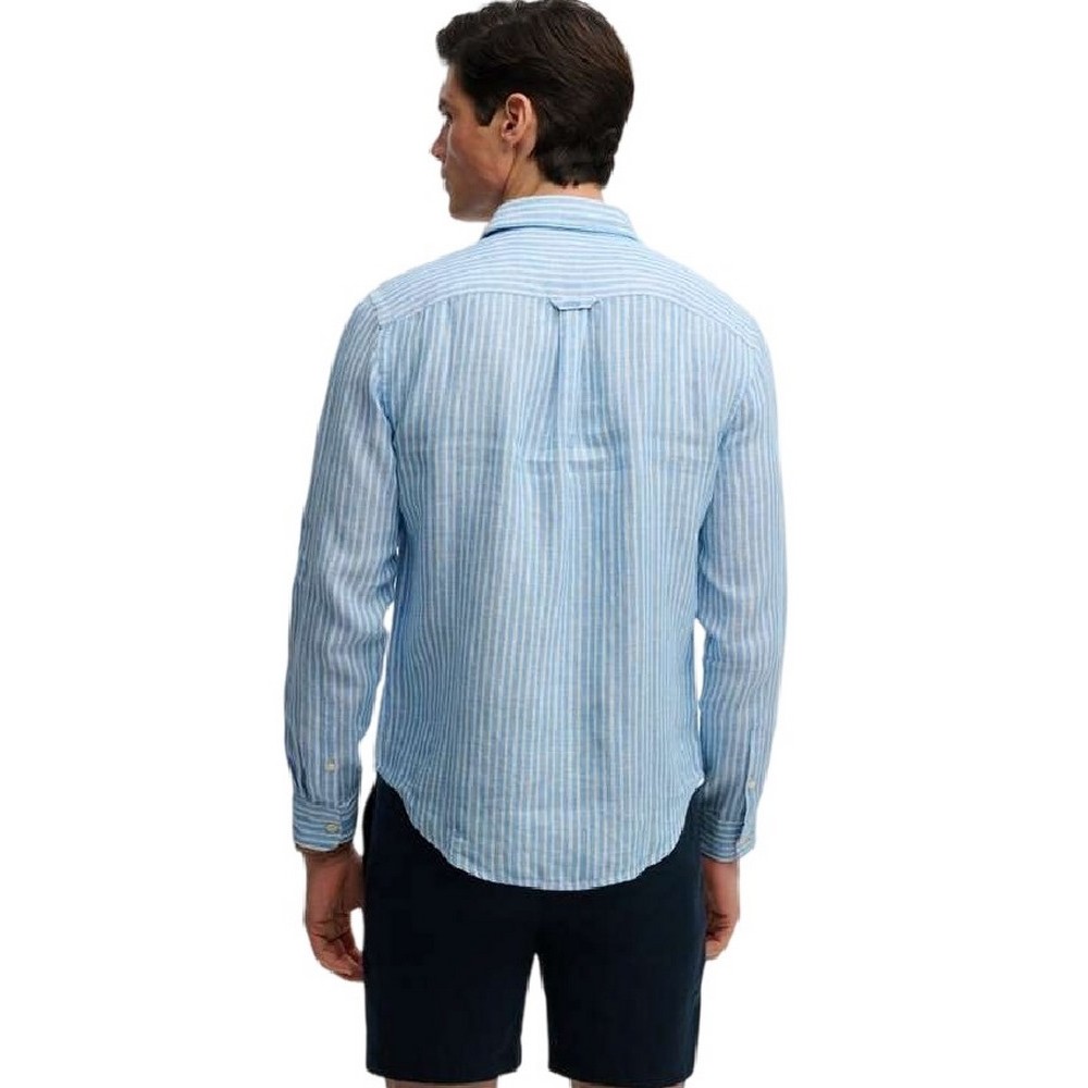 SUPERDRY D2 STUD RIVIERA L/S LINEN SHIRT ΠΟΥΚΑΜΙΣΟ ΑΝΔΡΙΚΟ CIEL