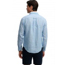SUPERDRY D2 STUD RIVIERA L/S LINEN SHIRT ΠΟΥΚΑΜΙΣΟ ΑΝΔΡΙΚΟ CIEL
