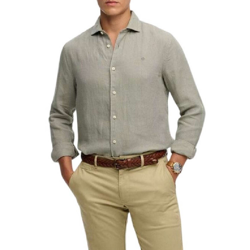 SUPERDRY D2 STUD RIVIERA L/S LINEN SHIRT ΠΟΥΚΑΜΙΣΟ ΑΝΔΡΙΚΟ OLIVE