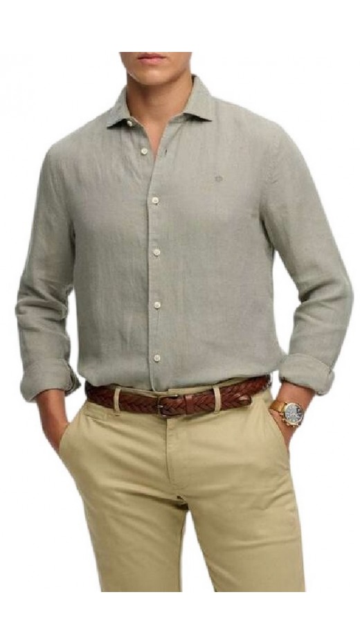 SUPERDRY D2 STUD RIVIERA L/S LINEN SHIRT ΠΟΥΚΑΜΙΣΟ ΑΝΔΡΙΚΟ OLIVE