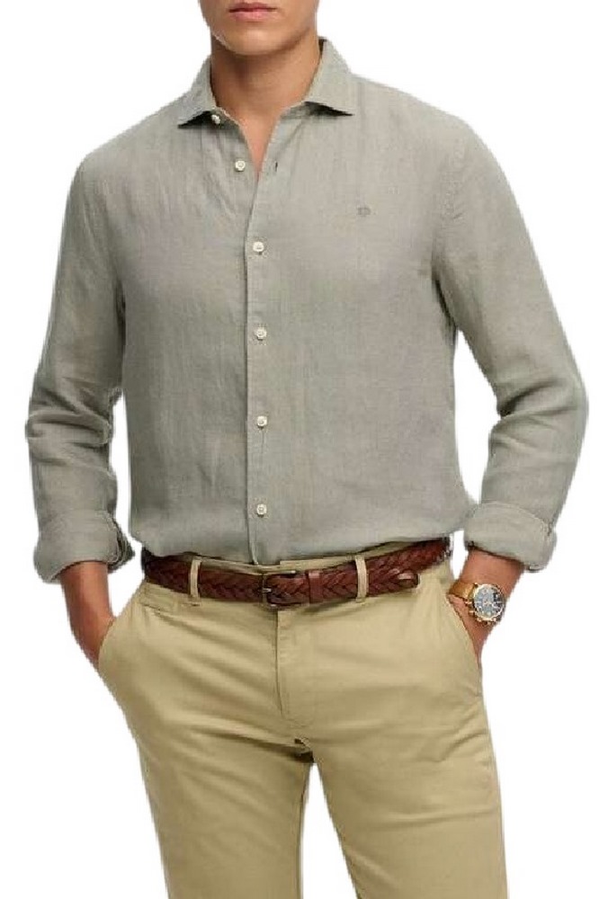 SUPERDRY D2 STUD RIVIERA L/S LINEN SHIRT ΠΟΥΚΑΜΙΣΟ ΑΝΔΡΙΚΟ OLIVE