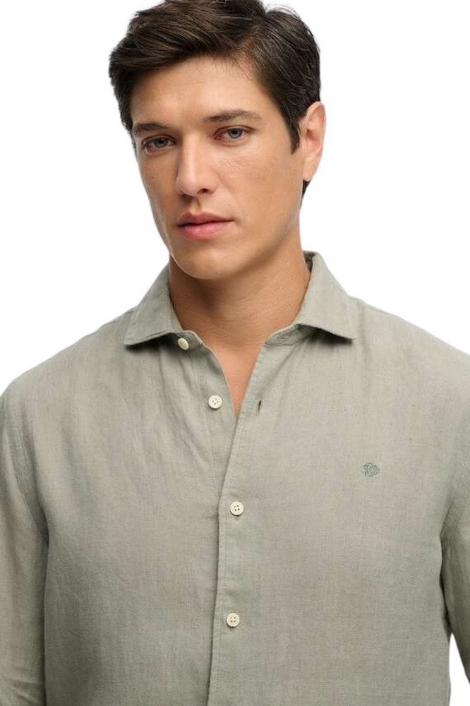 SUPERDRY D2 STUD RIVIERA L/S LINEN SHIRT ΠΟΥΚΑΜΙΣΟ ΑΝΔΡΙΚΟ OLIVE