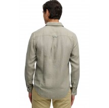 SUPERDRY D2 STUD RIVIERA L/S LINEN SHIRT ΠΟΥΚΑΜΙΣΟ ΑΝΔΡΙΚΟ OLIVE