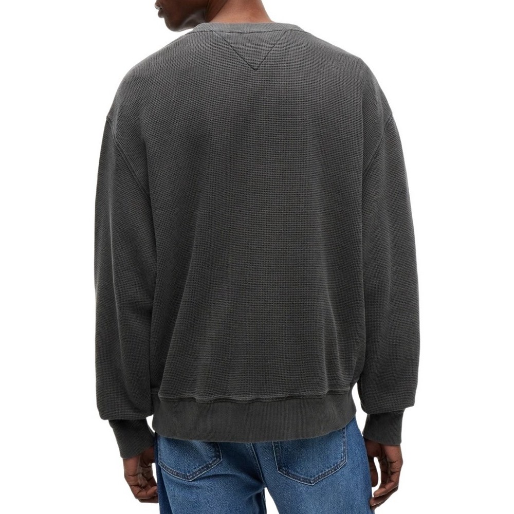 TOMMY JEANS RLX WASHED WAFFLE CREW EXT ΦΟΥΤΕΡ ΜΠΛΟΥΖΑ ΑΝΔΡΙΚΗ WASHED BLACK