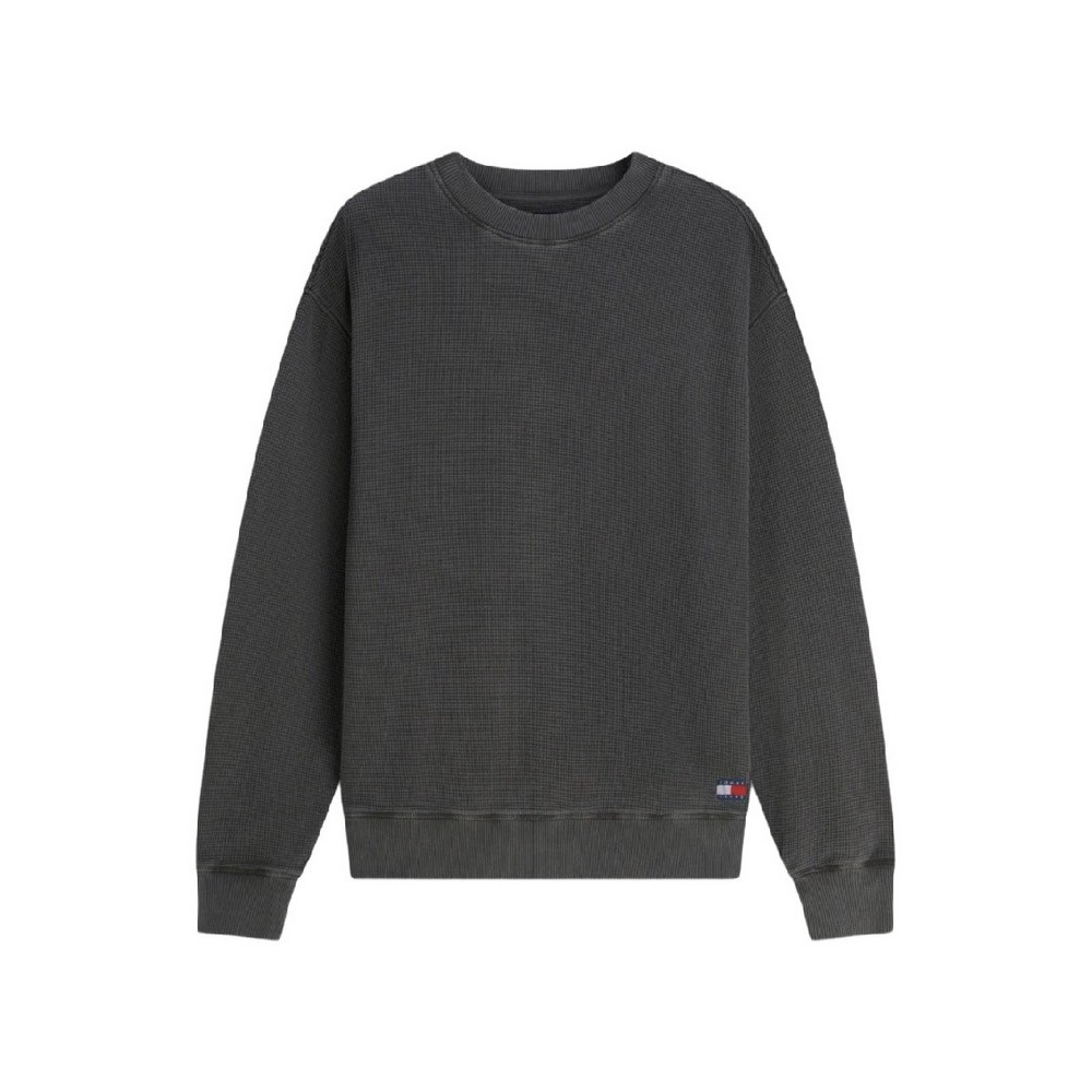 TOMMY JEANS RLX WASHED WAFFLE CREW EXT ΦΟΥΤΕΡ ΜΠΛΟΥΖΑ ΑΝΔΡΙΚΗ WASHED BLACK